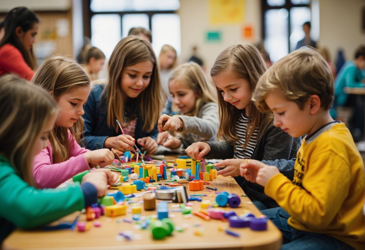 Children creating art at Missouri's Spring Break workshops, surrounded by colorful supplies and engaged in various creative activities