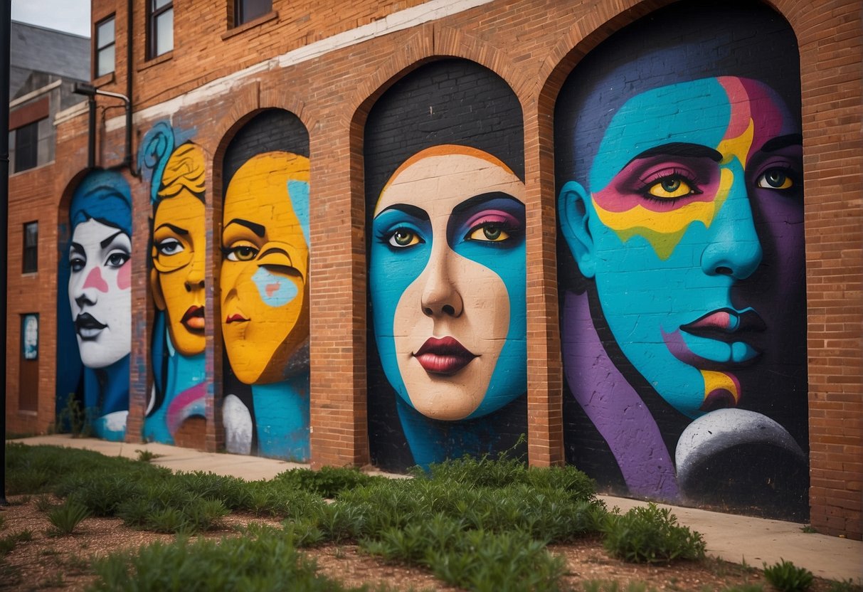 Vibrant street art adorns historic buildings in Missouri. Colorful murals depict the state's rich culture and artistic heritage. A diverse array of sculptures and installations enliven public spaces