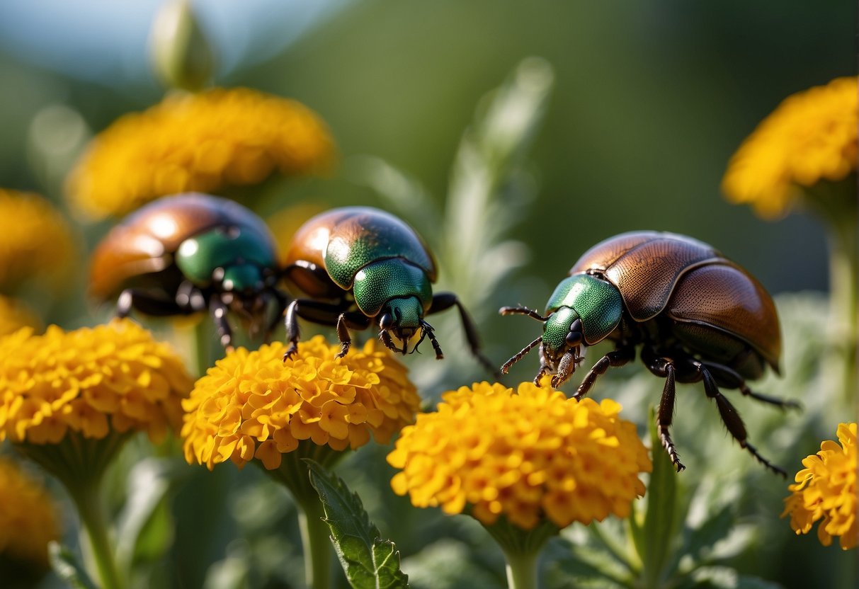 Japanese beetles are repelled by strong scents like garlic and marigolds. Surround plants with these natural deterrents to keep them beetle-free