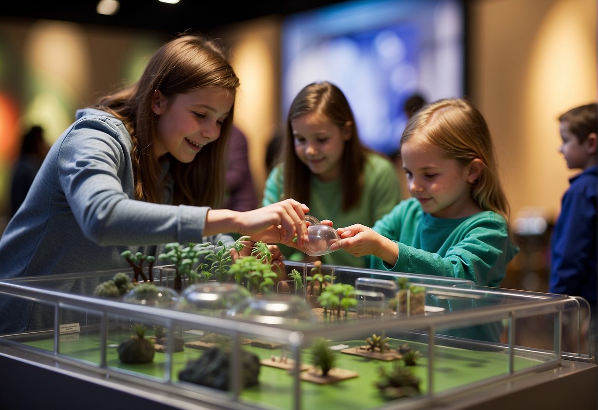 Children explore hands-on science exhibits at Missouri's Discovery Centers during Spring Break. Volunteers lead educational activities and engage with young learners
