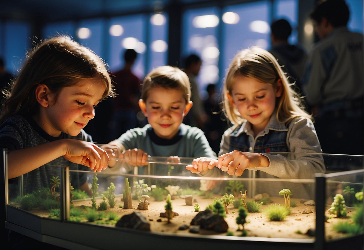 Children exploring interactive exhibits, conducting experiments, and attending workshops at Missouri's Discovery Centers during Spring Break Science Adventures