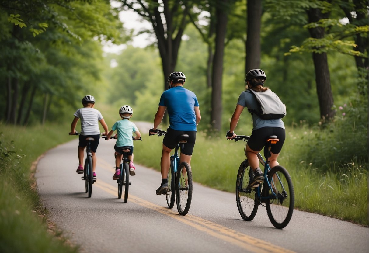Families enjoy biking along scenic trails in Missouri, passing by comfortable accommodations and convenient amenities