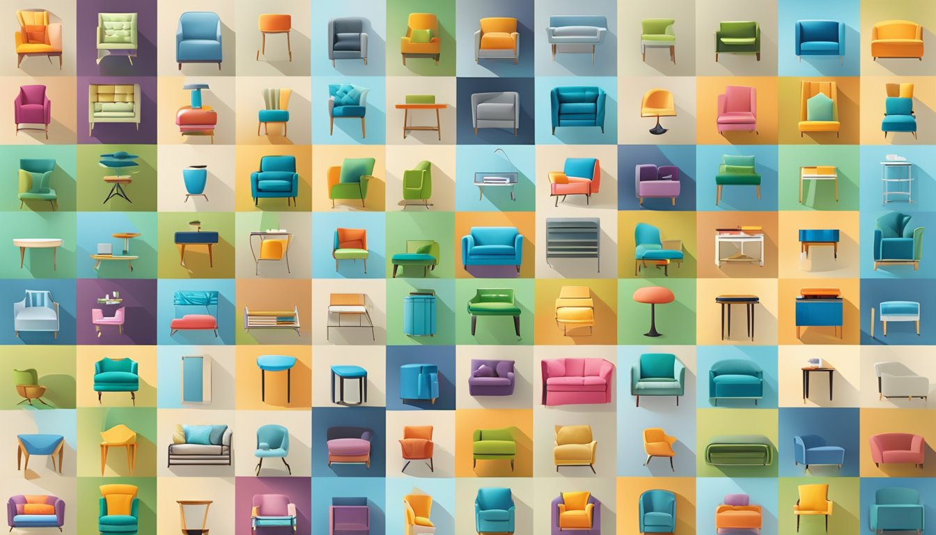 A colorful array of furniture logos arranged in a grid, with "Frequently Asked Questions" displayed prominently above the list
