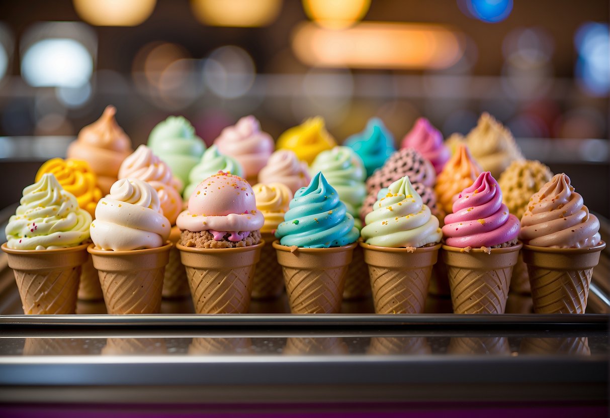 A colorful array of ice cream flavors and styles displayed at Missouri's best ice cream spots, creating a sweet and inviting scene for a spring break treat