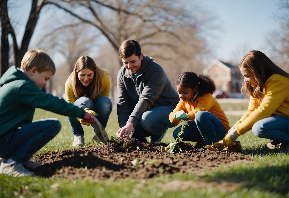 Families planting trees, cleaning up parks, and mentoring youth in Missouri during spring break