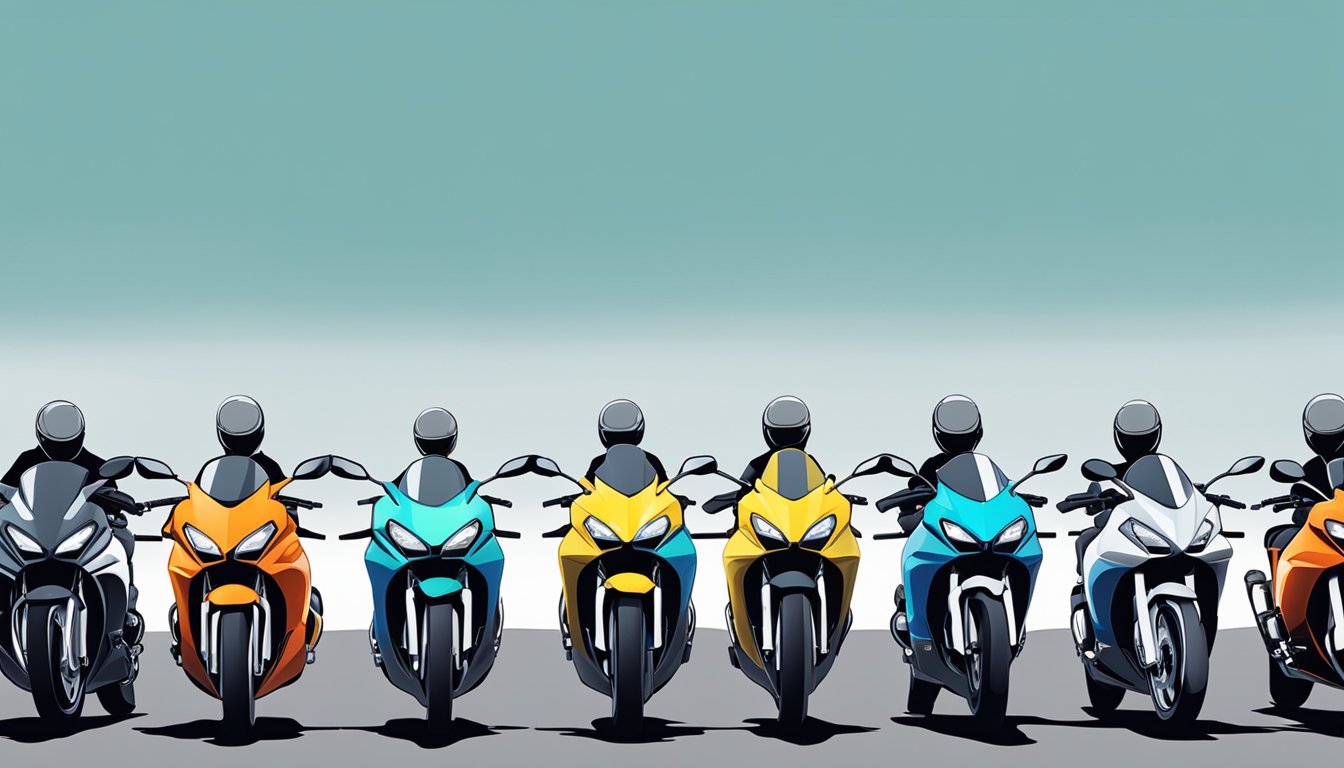 A person standing in front of a row of shiny motorbikes, carefully examining each one before making a decision