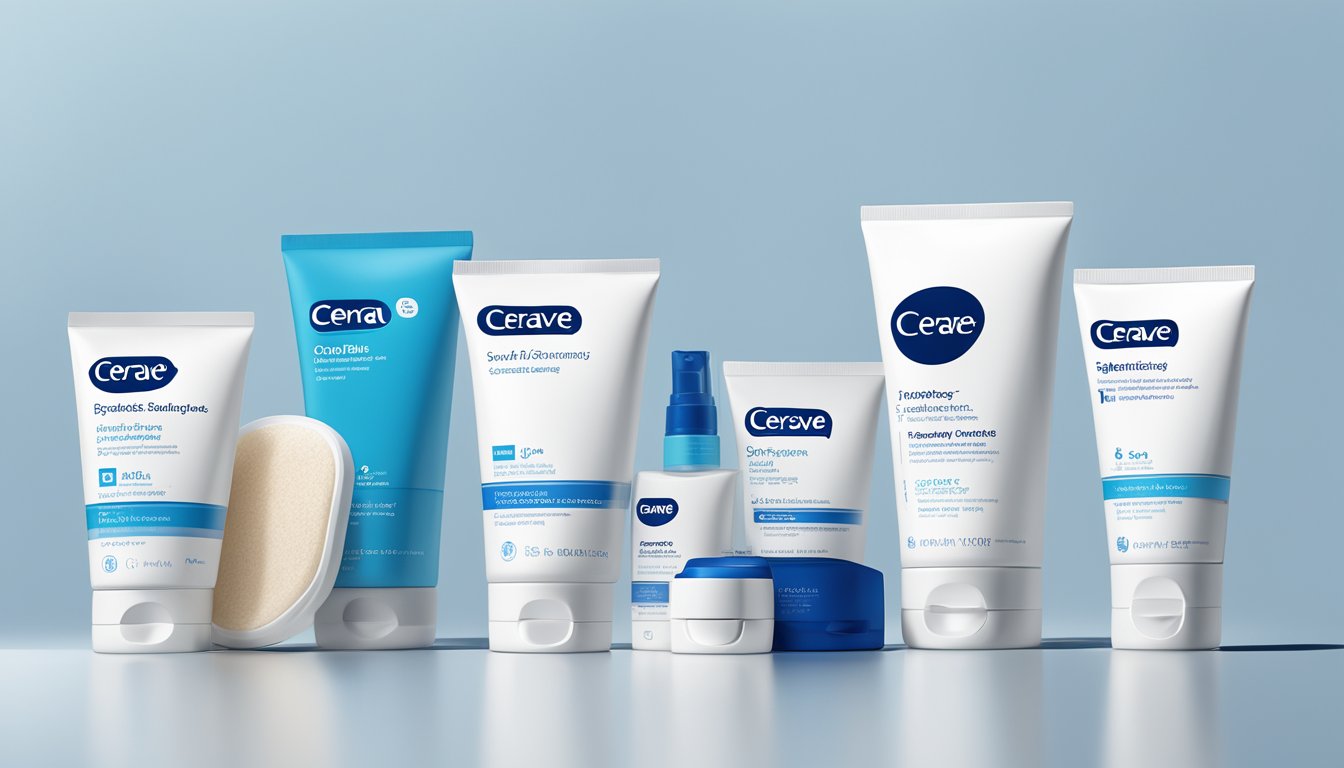 A lineup of CeraVe skincare products displayed with clear labeling and descriptions of their benefits. Available for purchase at various retail locations in Singapore