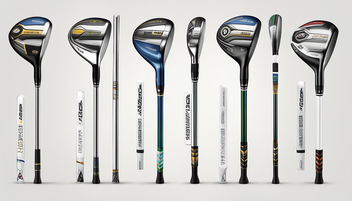 Golf shaft logos displayed on a variety of clubs, with a list of frequently asked questions below