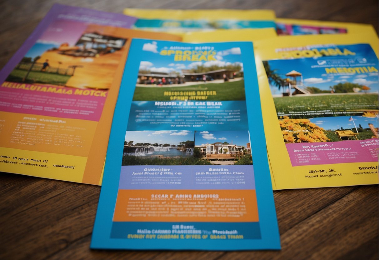 A colorful flyer with "Missouri's Spring Break Reading Programs for Kids" title and contact information displayed prominently