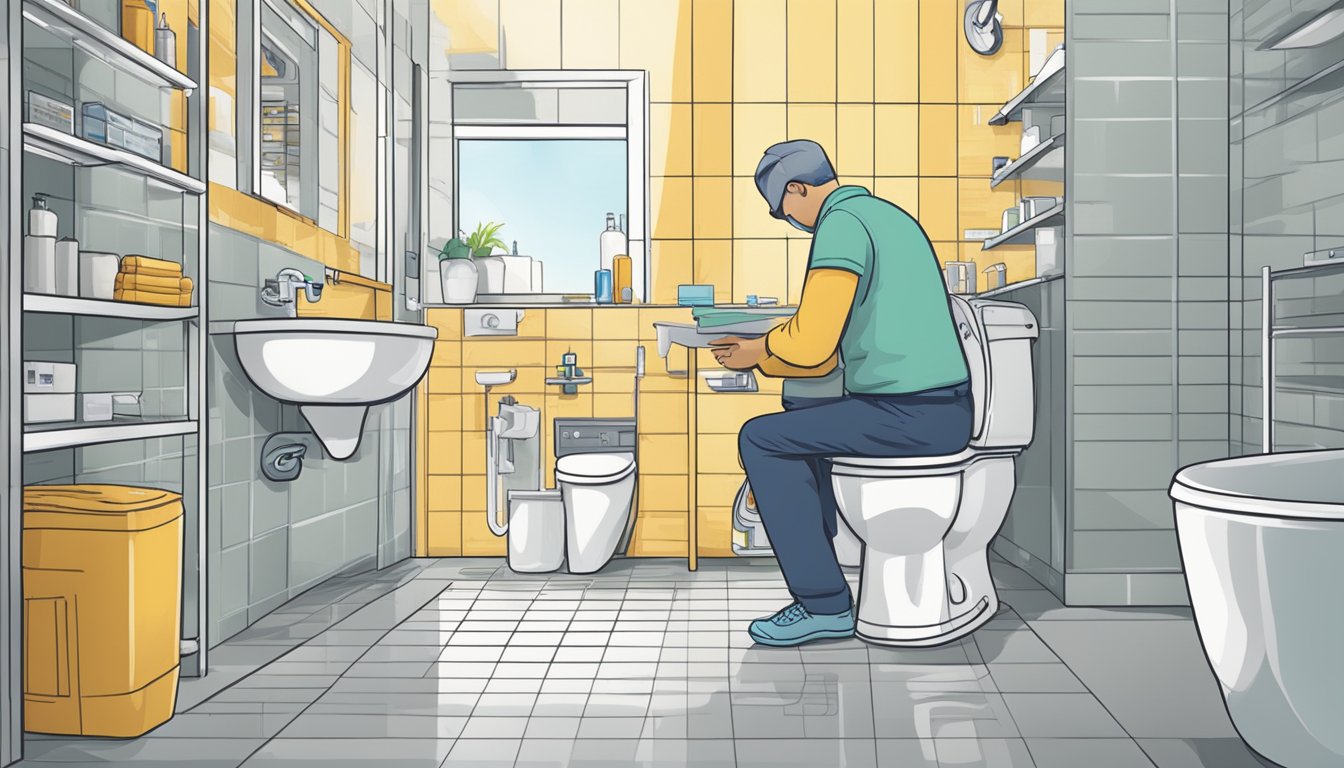 A person buys a toilet bowl from a hardware store in Singapore, then installs it in a bathroom