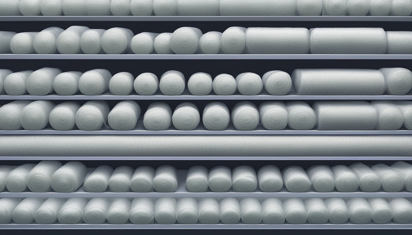 A store shelf filled with rolls of bubble wrap in Singapore. Brightly lit, neatly organized, with various sizes and types available for purchase