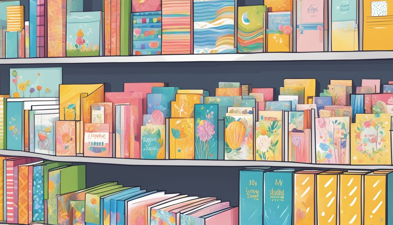 A colorful display of birthday cards lines the shelves at a local stationery store in Singapore, with various designs and messages to choose from