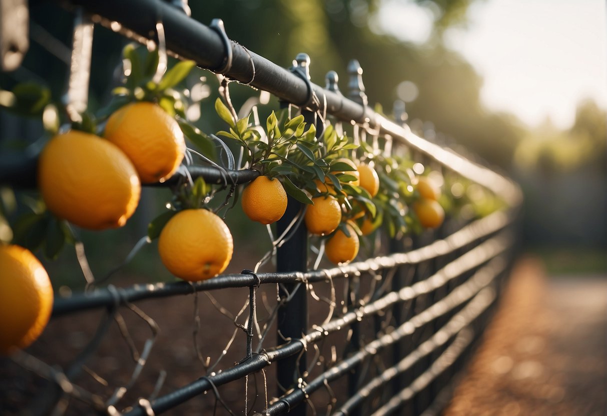 A fence with a locked gate, motion-activated sprinklers, and natural deterrents like citrus peels and vinegar-soaked cotton balls scattered around the perimeter