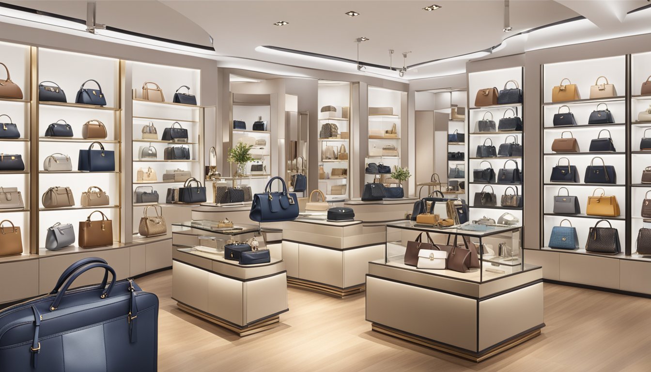 A display of luxury handbag brands in a UK boutique