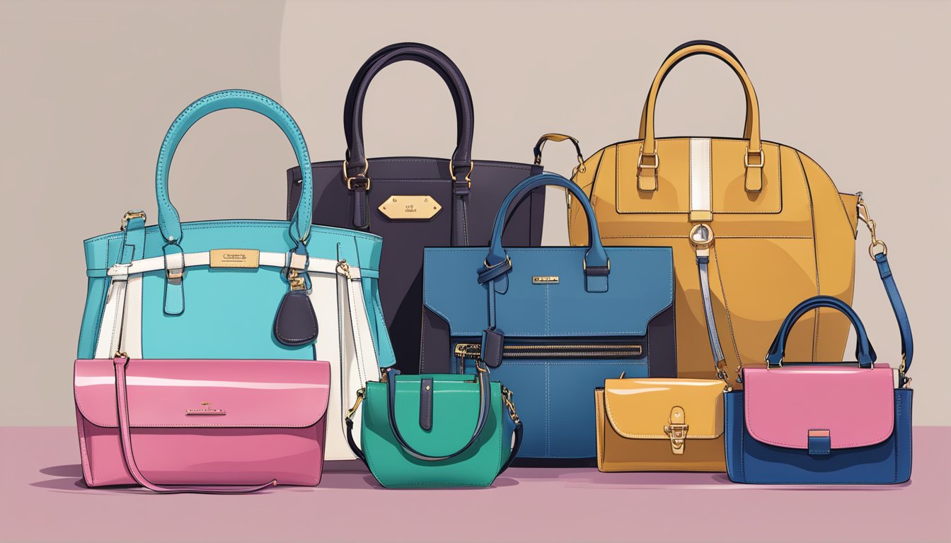 A display of trendy UK handbags, showcasing various styles and brands
