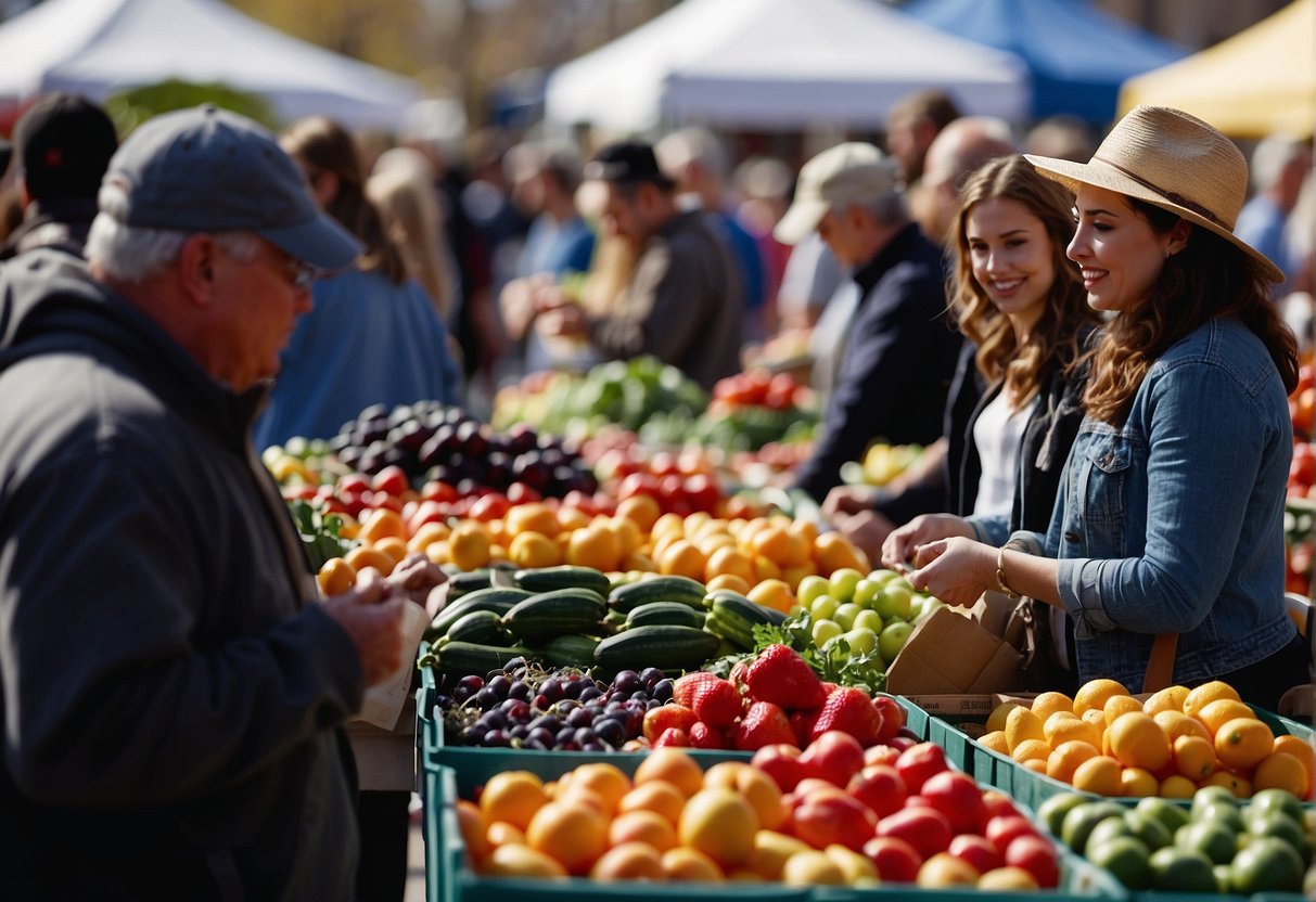 Crowds browse colorful produce at Missouri farmers markets this spring break, while vendors answer questions and share samples