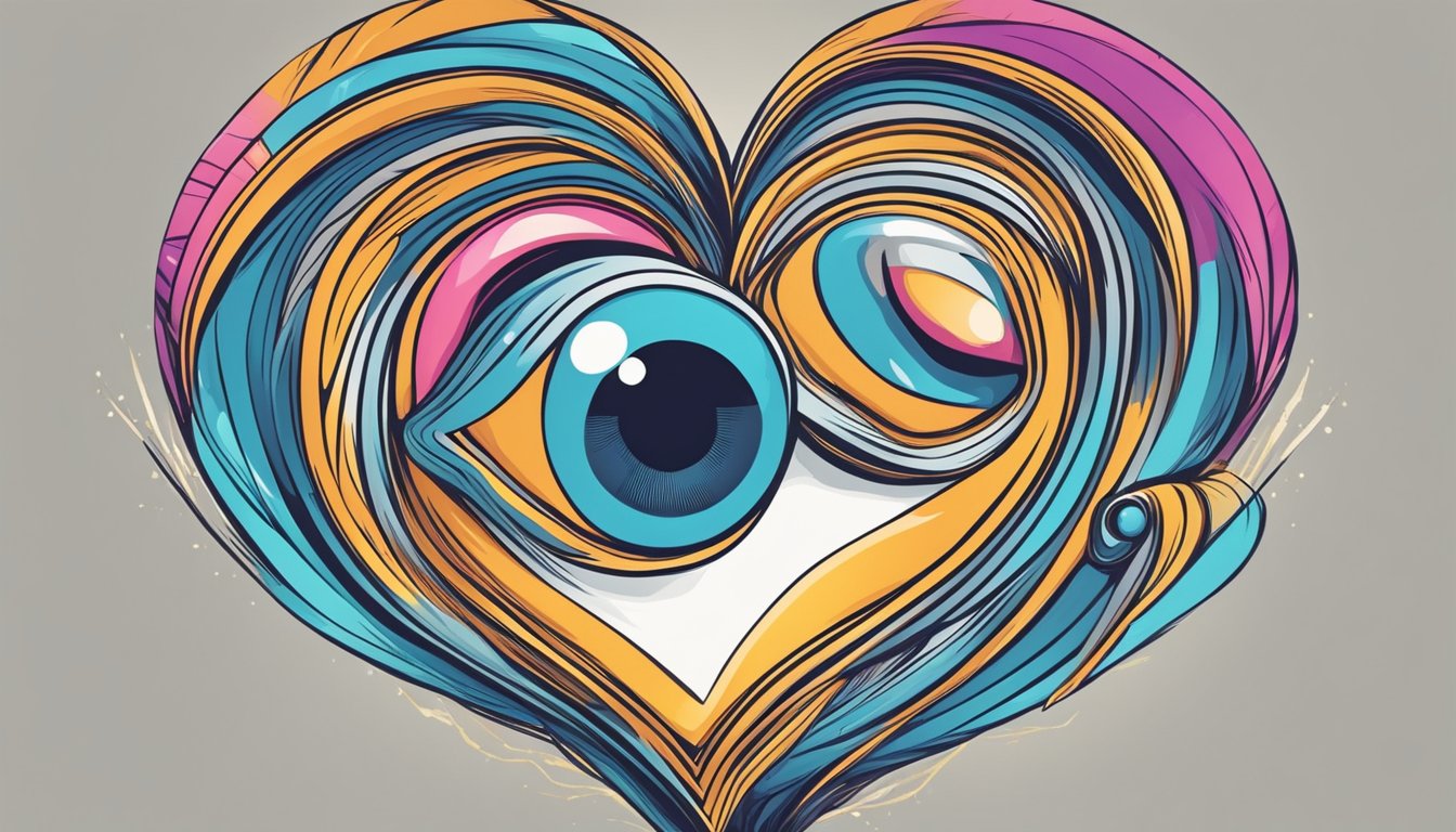 A heart with eyes, simple and bold, symbolizing a brand or logo