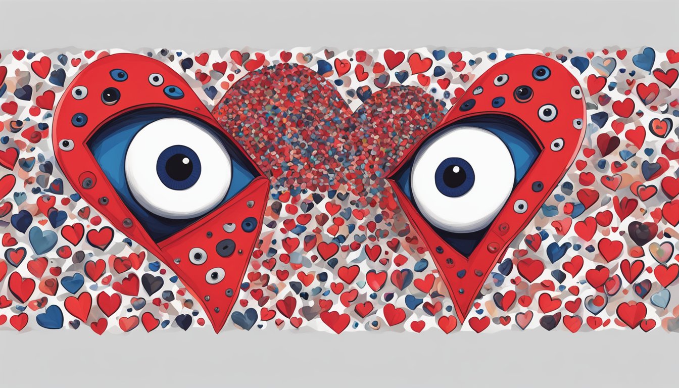 A red heart with eyes, part of the Comme des Garçons Play Fashion Line, stands out against a white background