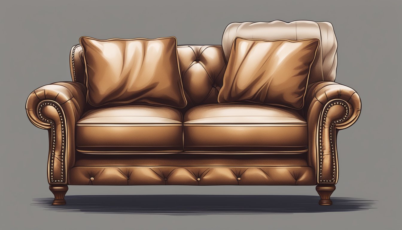 A leather sofa being wiped down with a soft cloth and leather cleaner, with a gentle hand smoothing out any wrinkles or creases in the material