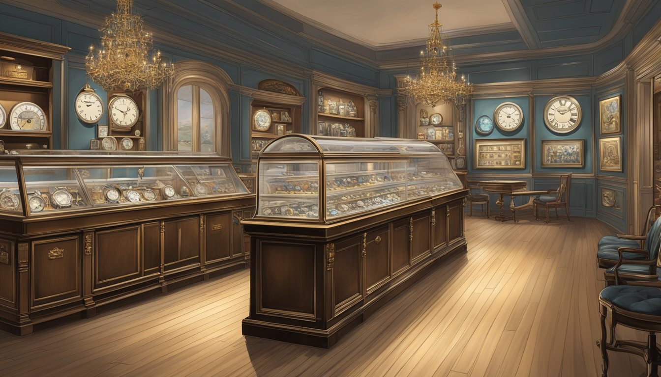 A display of vintage watch brands, with logos and intricate details, showcased in a well-lit and elegant setting for collectors and enthusiasts to admire