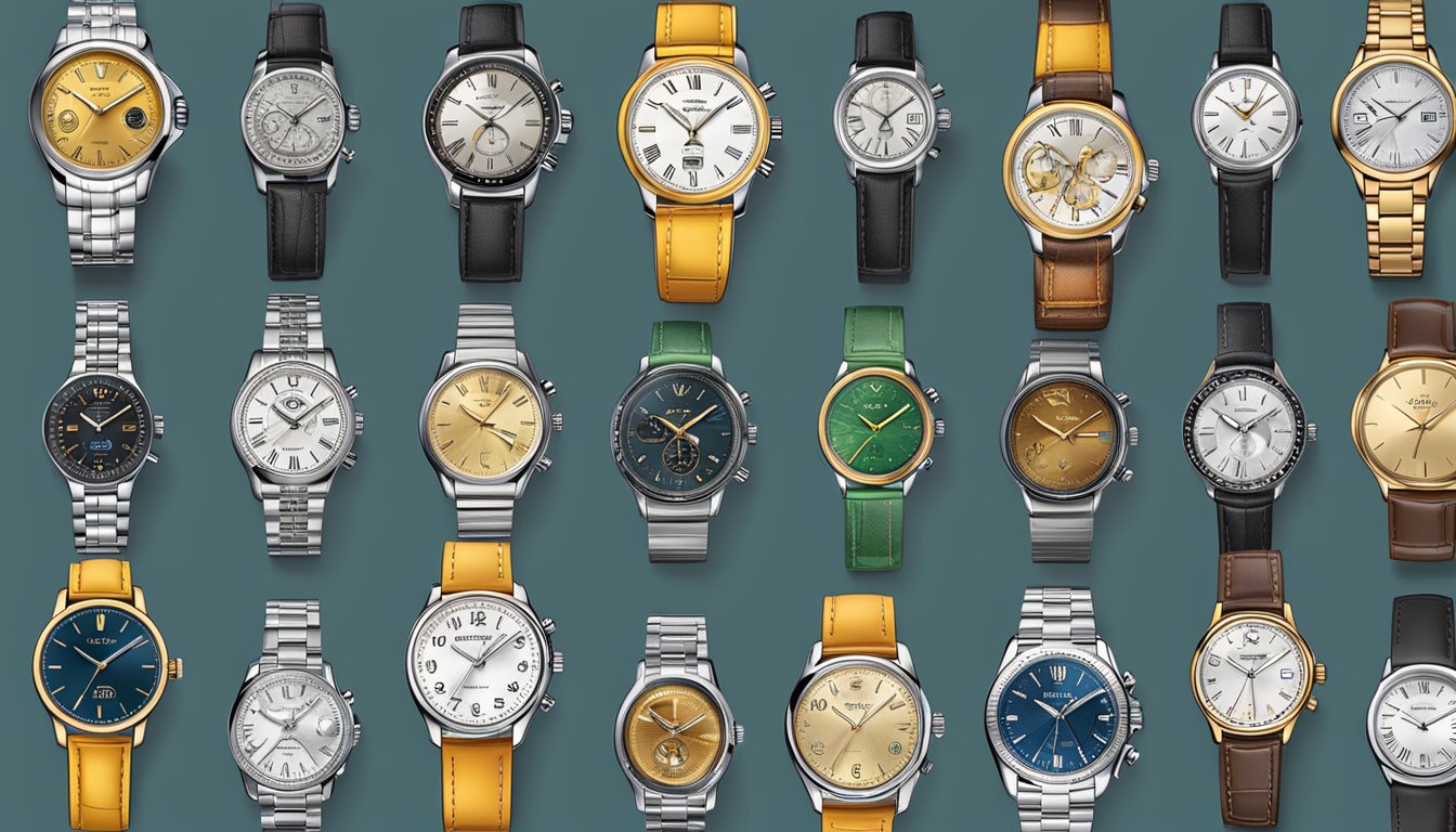 A display of popular watch brands with "Frequently Asked Questions" signage