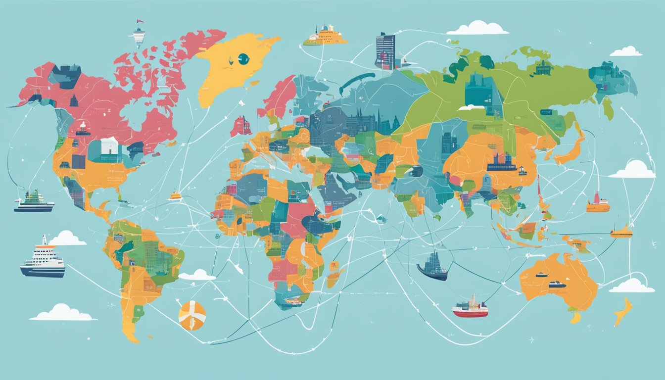 A world map with interconnected lines linking major cities and industries, symbolizing the global reach and impact of HS brands