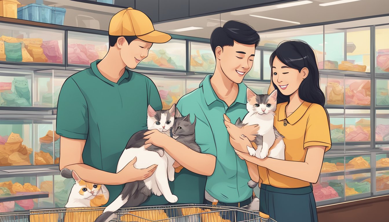 A family buys a kitten in Singapore from a pet shop