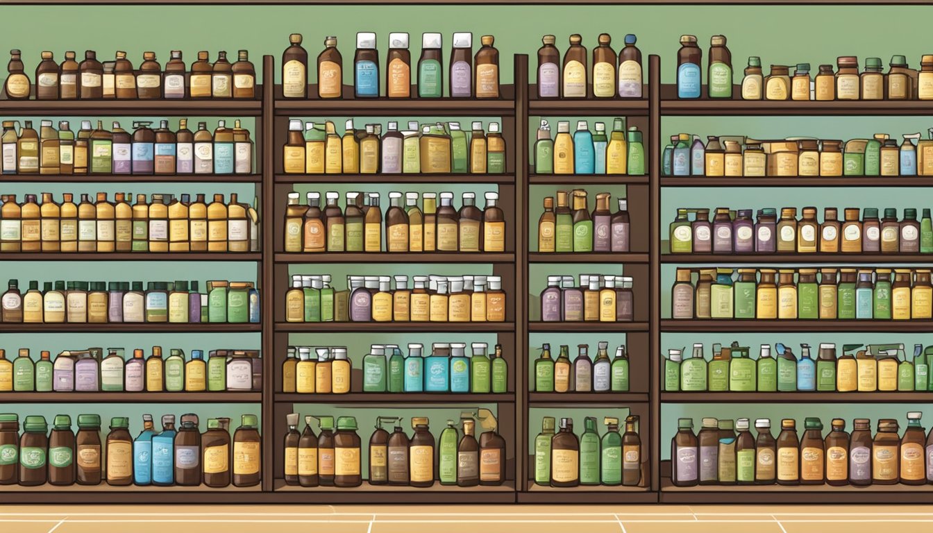 Shelves stocked with castor oil bottles, signage for "Frequently Asked Questions" in a Singapore store
