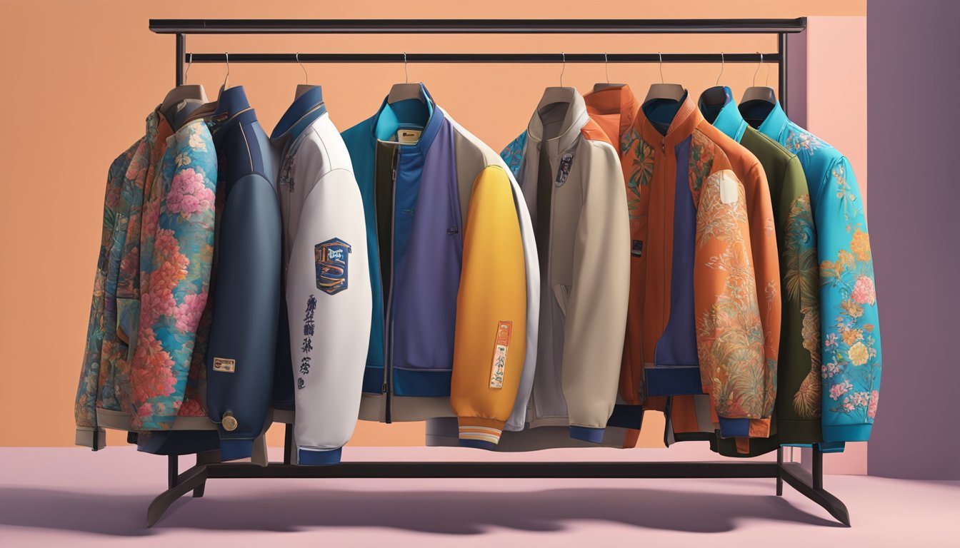Vibrant Japanese jacket brands displayed in a global setting, with diverse cultural influences evident in the designs