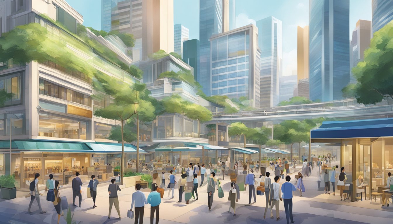 A bustling city plaza in Singapore showcases modern money lending innovations