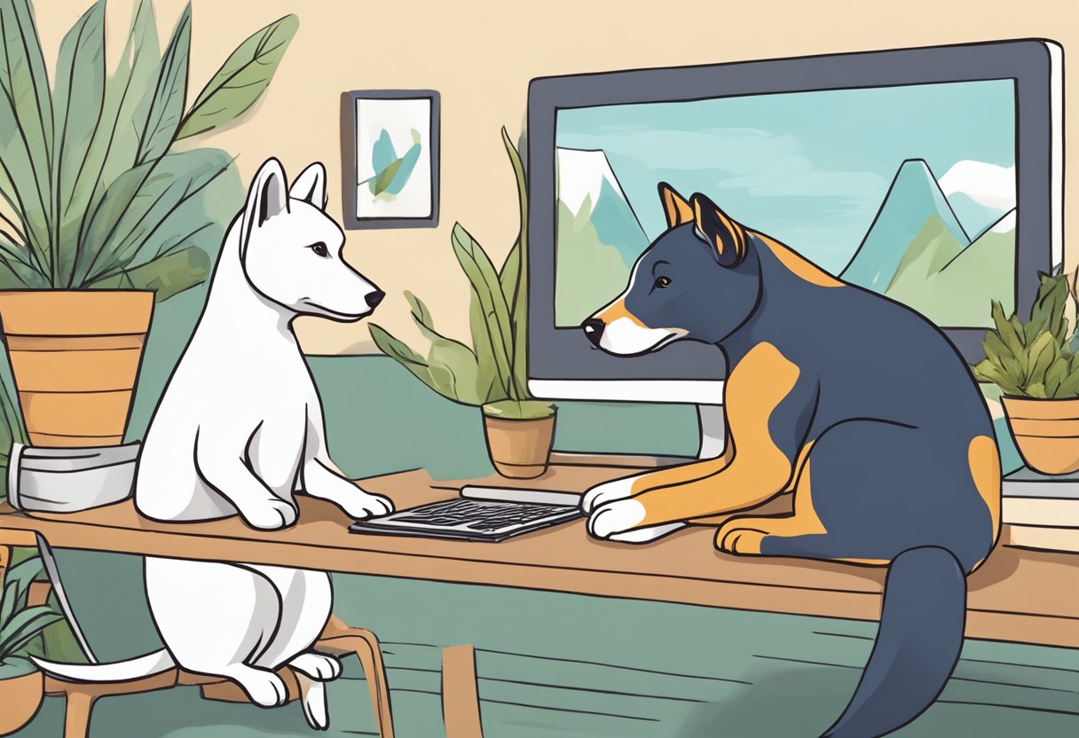 Animals interacting in an online pet adoption counseling session
