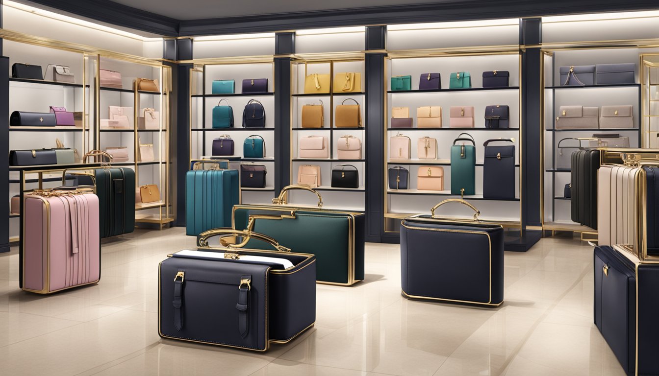 A display of luxury ladies' wallets from top brands in a chic boutique in Singapore