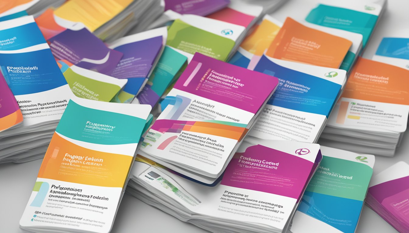 A stack of colorful pamphlets with "Frequently Asked Questions" and "leuprorelin brand name" prominently displayed on the cover
