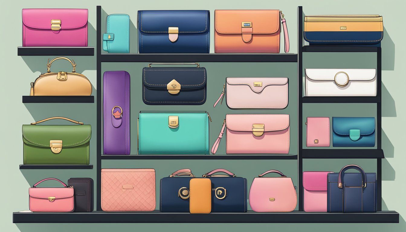 A collection of popular ladies wallet brands from Singapore displayed on a sleek, modern shelf