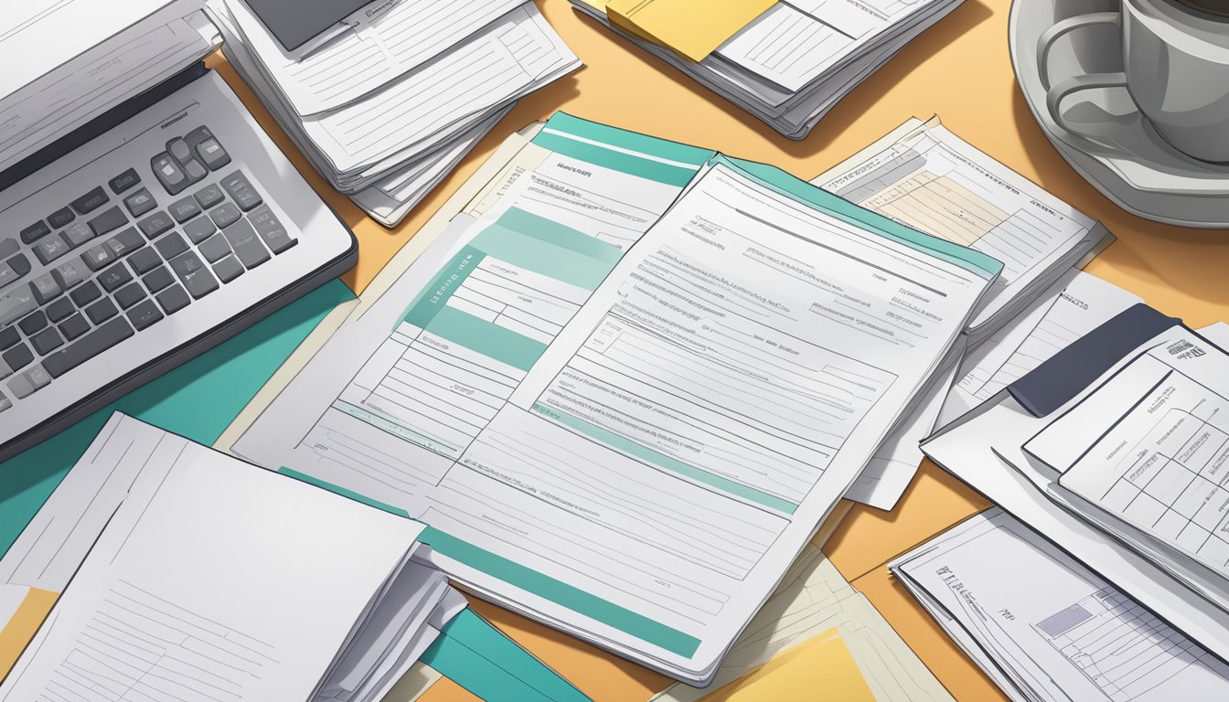 A stack of documents including ID, proof of income, academic records, and loan application form laid out on a desk