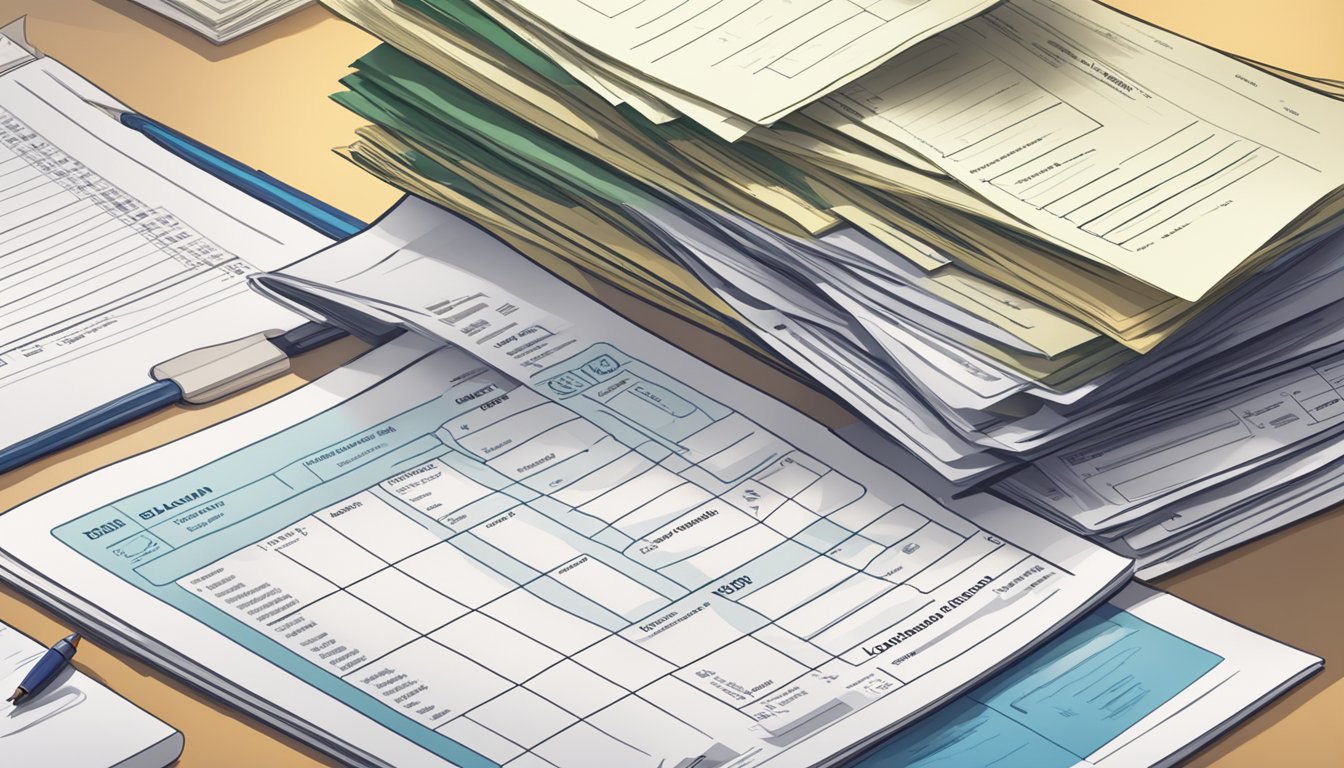 A stack of documents labeled "Education Loan" sits on a desk, including application forms, financial statements, and loan agreements