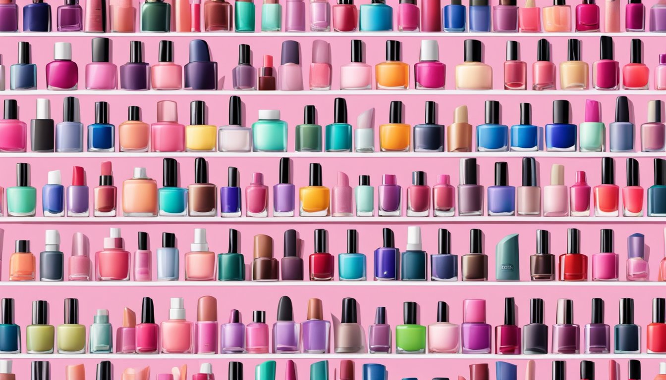 A display of various nail polish brands and colors at a beauty store in Singapore