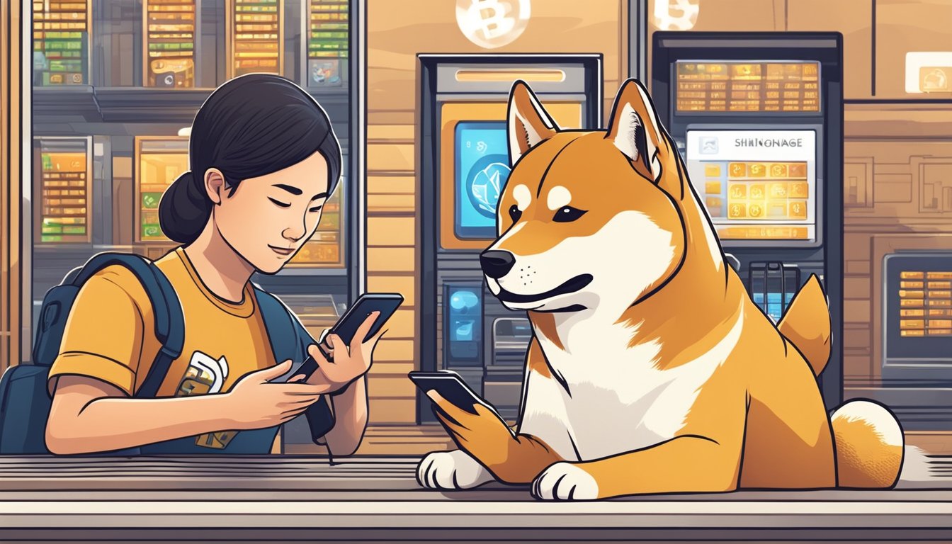 A person in Singapore uses a smartphone to access a cryptocurrency exchange app. They search for and buy Shiba Inu coin using their local currency