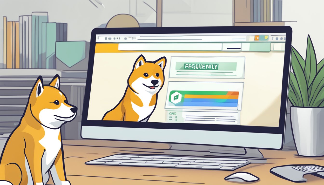 A computer screen displaying a website with the title "Frequently Asked Questions: How to Buy Shiba Inu Coin in Singapore" with a cursor hovering over a "buy" button