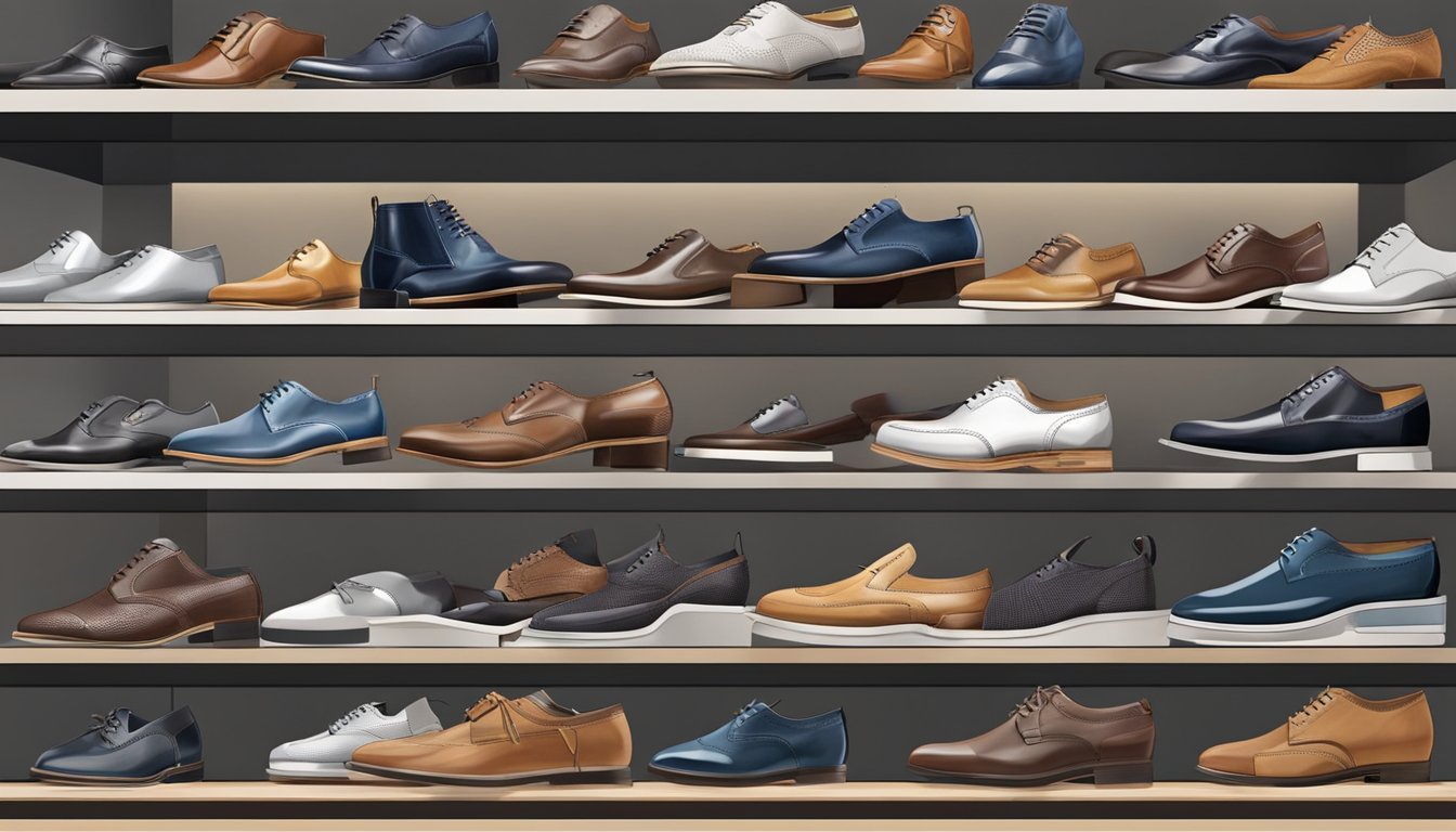 A display of various men's shoe brands in an Australian store, showcasing different styles and fits