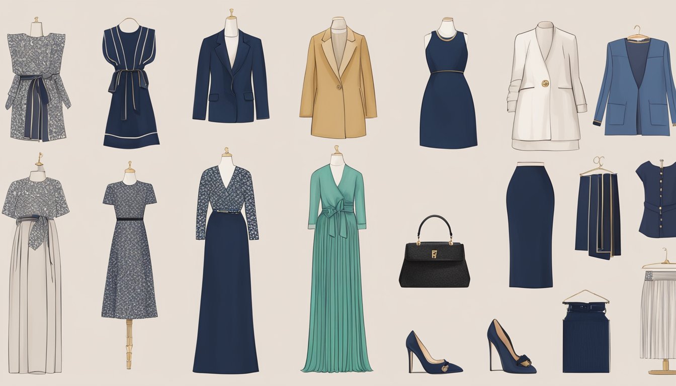 Meghan's favorite brands displayed in a stylish array, showcasing her influence on royal and maternity fashion