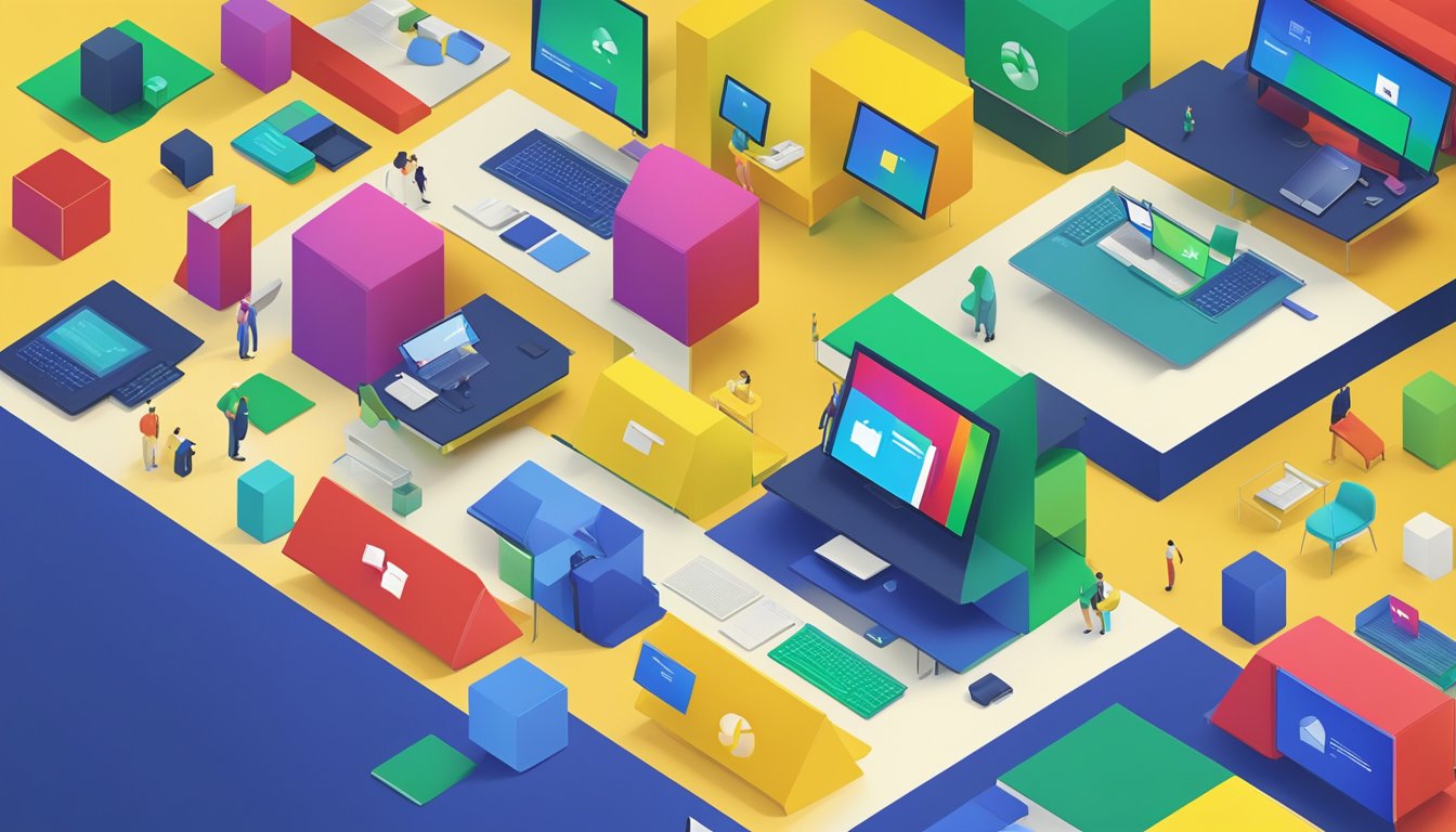 A vibrant scene with Microsoft's brand colors: blue, green, yellow, and red. The colors are arranged in a clean and modern layout, representing the tech giant's brand identity