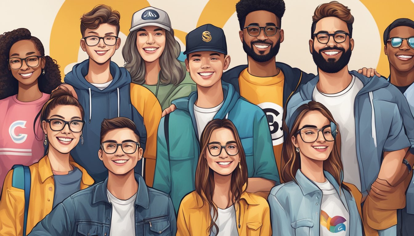 A group of millennials proudly displaying their favorite brand logos on their clothing and accessories