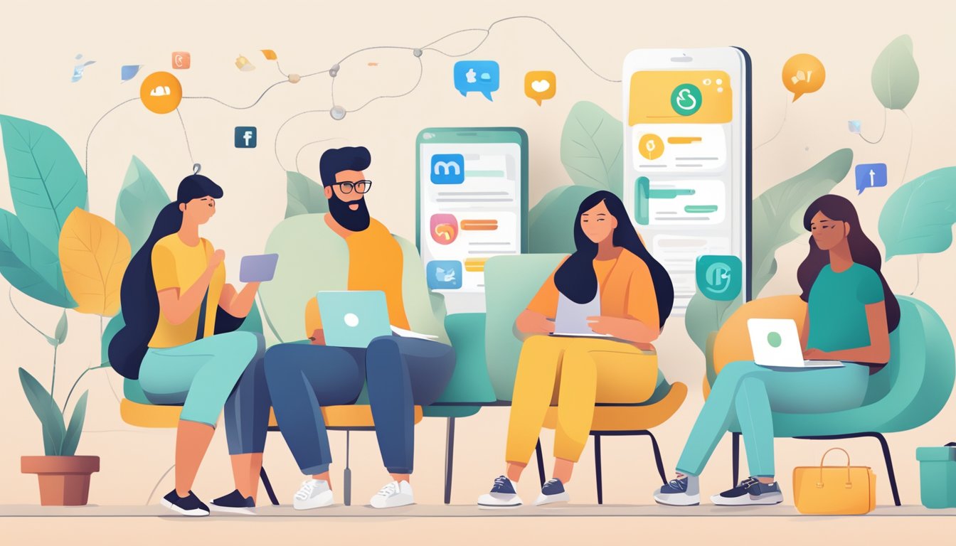 Millennials engaging with brands through social media, online reviews, and personalized experiences, showing high brand loyalty