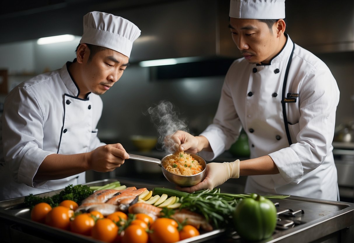A chef mixes fresh fish, vegetables, and spices to create a flavorful Chinese fish cake recipe