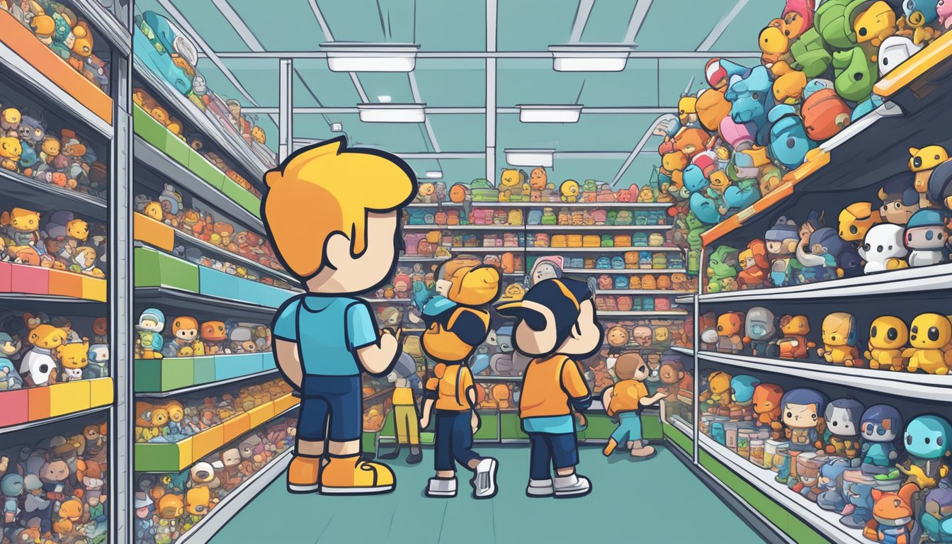 A crowded store shelves with colorful Funko Pop figures in Singapore