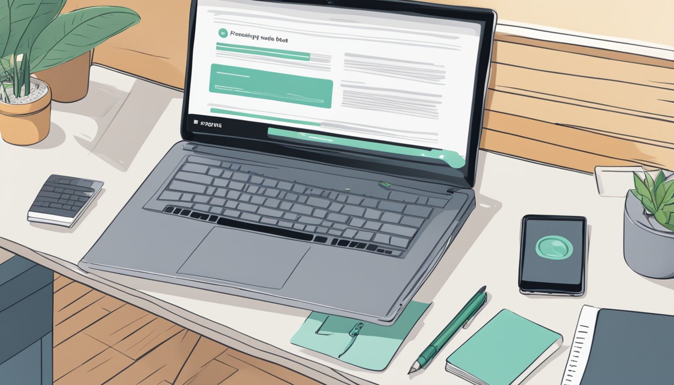A laptop open on a desk, with a website displaying "Frequently Asked Questions" about buying a bed frame online