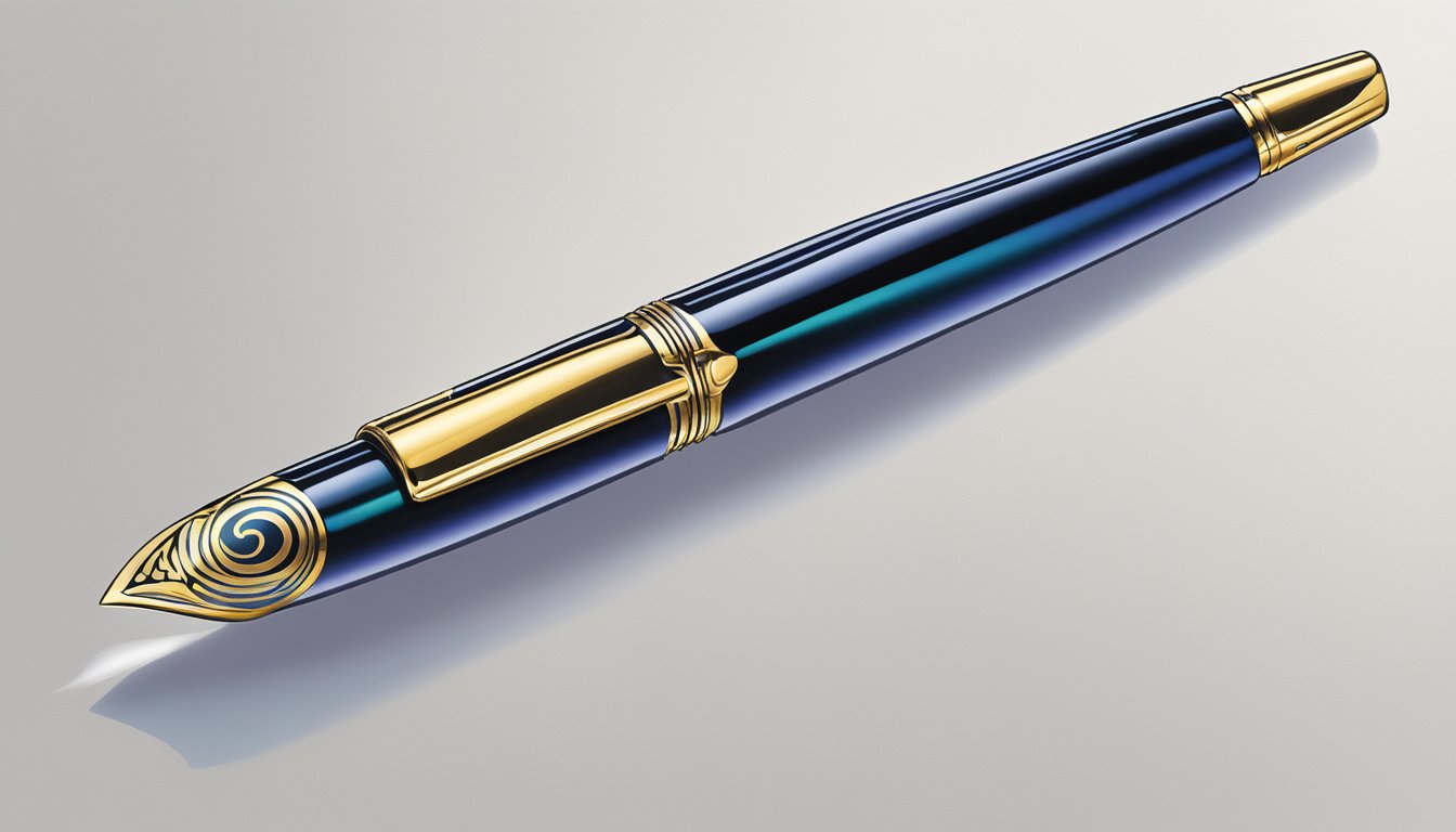 A vibrant pelikan brand logo displayed on a sleek fountain pen