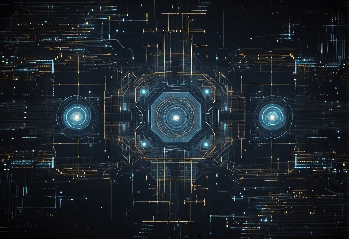 An AI algorithm creating original digital artwork, with lines and shapes forming unique patterns and designs