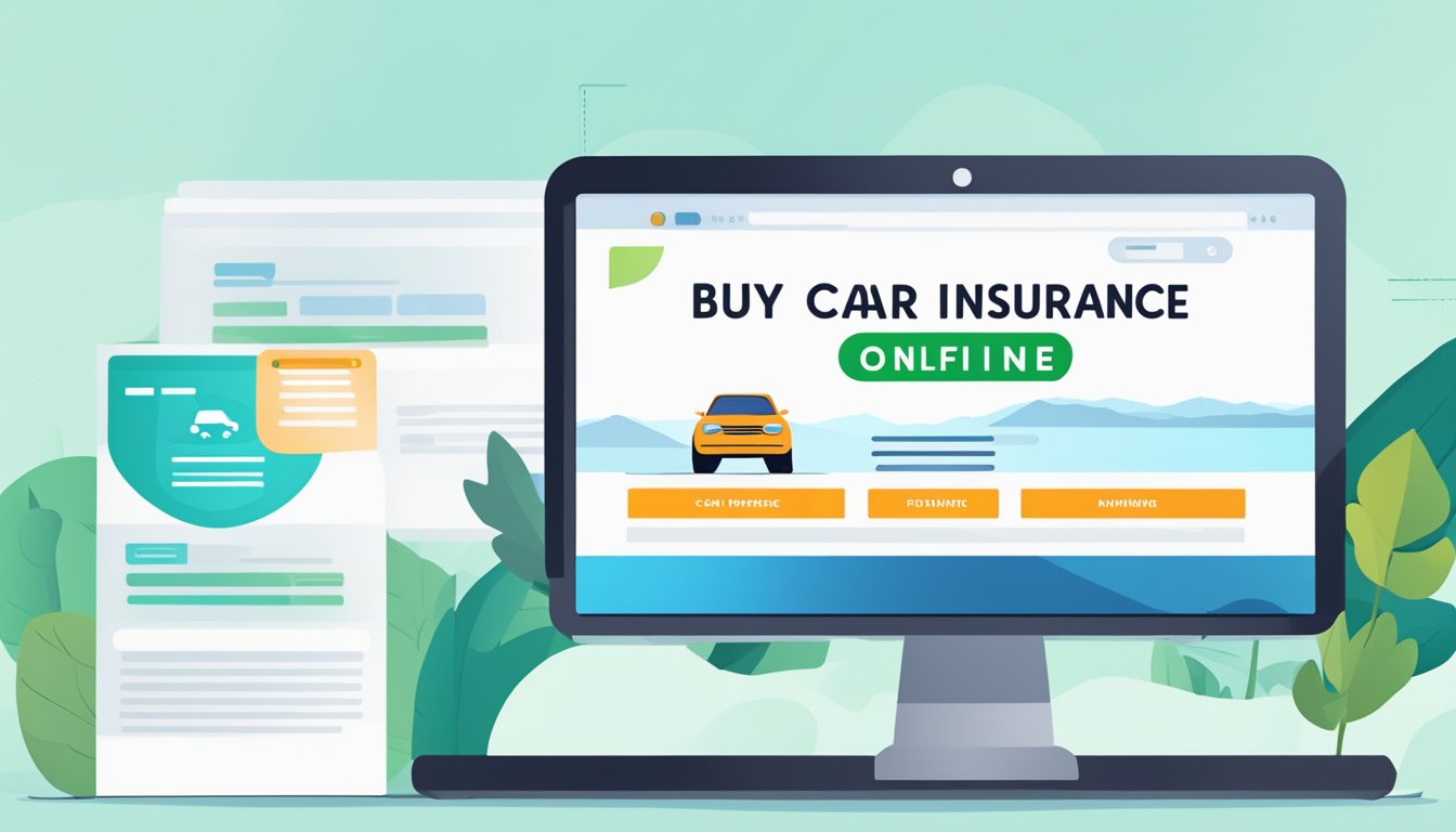 A computer screen showing a website with the title "Buy Car Insurance Online California" and a button to start the process